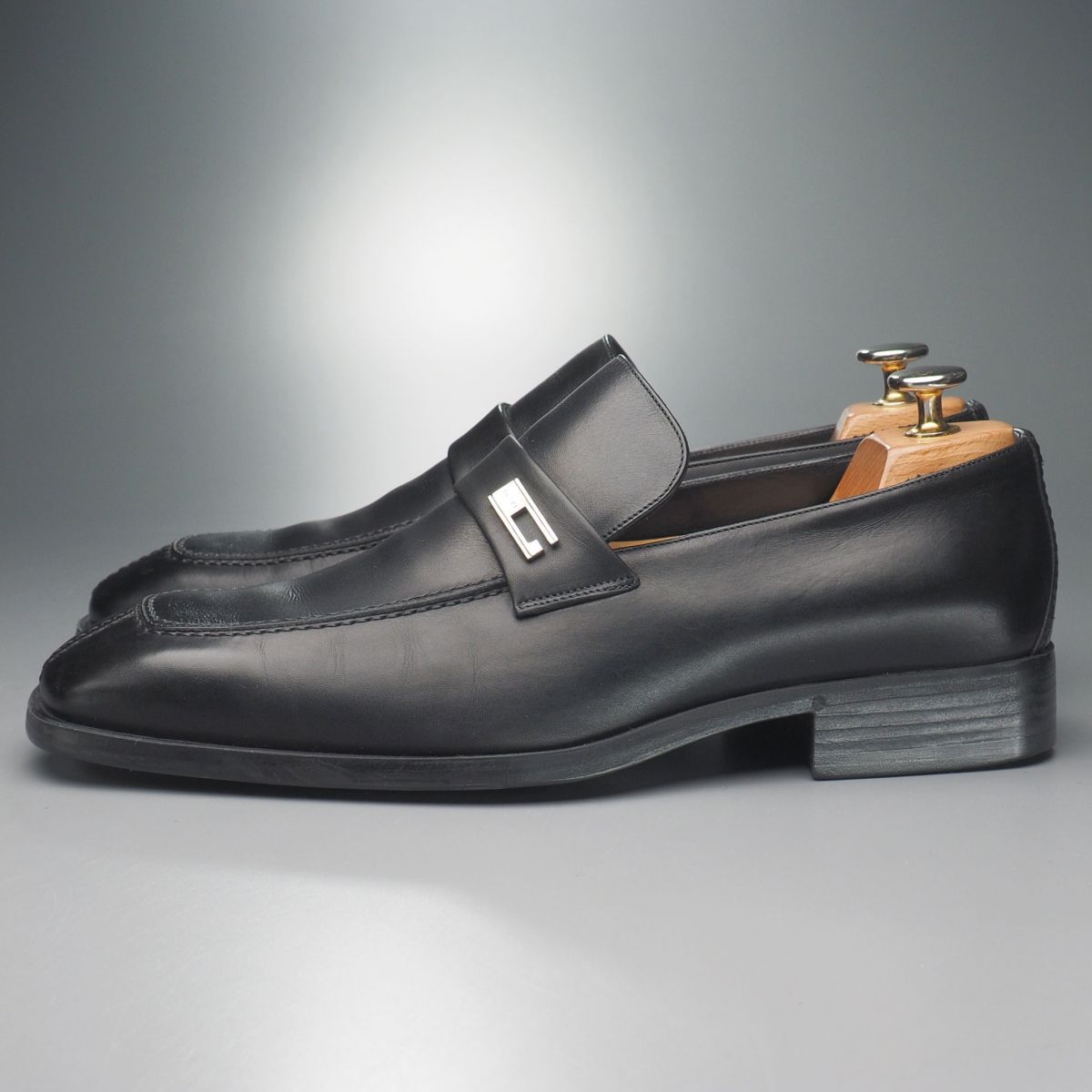 GS5956//イタリア製*グッチ/GUCCI*メンズ40.5EJ/Gロゴメタル装飾/サドルローファー/レザースリッポン/革靴/黒/ブラック_画像3
