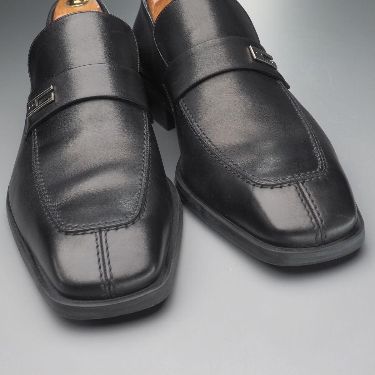 GS5956//イタリア製*グッチ/GUCCI*メンズ40.5EJ/Gロゴメタル装飾/サドルローファー/レザースリッポン/革靴/黒/ブラック_画像5