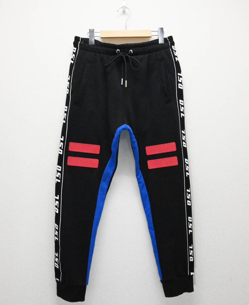 R492★良品 DIESEL ディーゼル DSL ロゴ サイドライン コットン スウェットパンツ L ブラック Y2K カタカナ?ロゴ 黒 クリーニング済_画像1