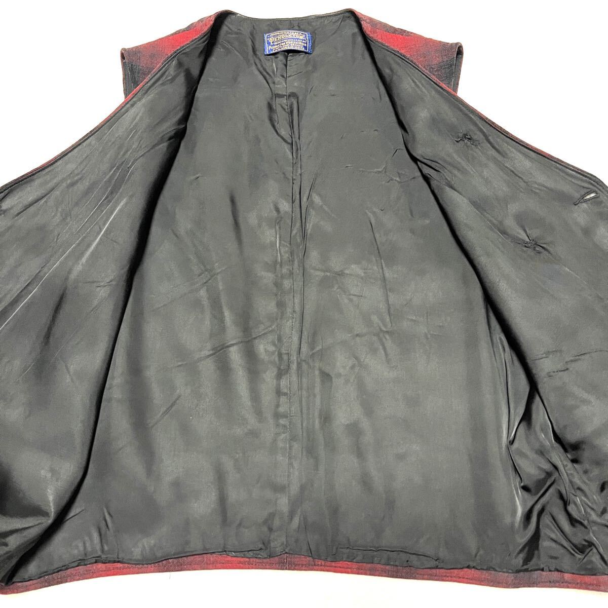 ★70s80s★PENDLETON ペンドルトン★ヴィンテージ　ジレ　ベスト★オンブレチェック★M〜Lサイズ★赤黒　レッド　ブラック★リペアあり★_画像3