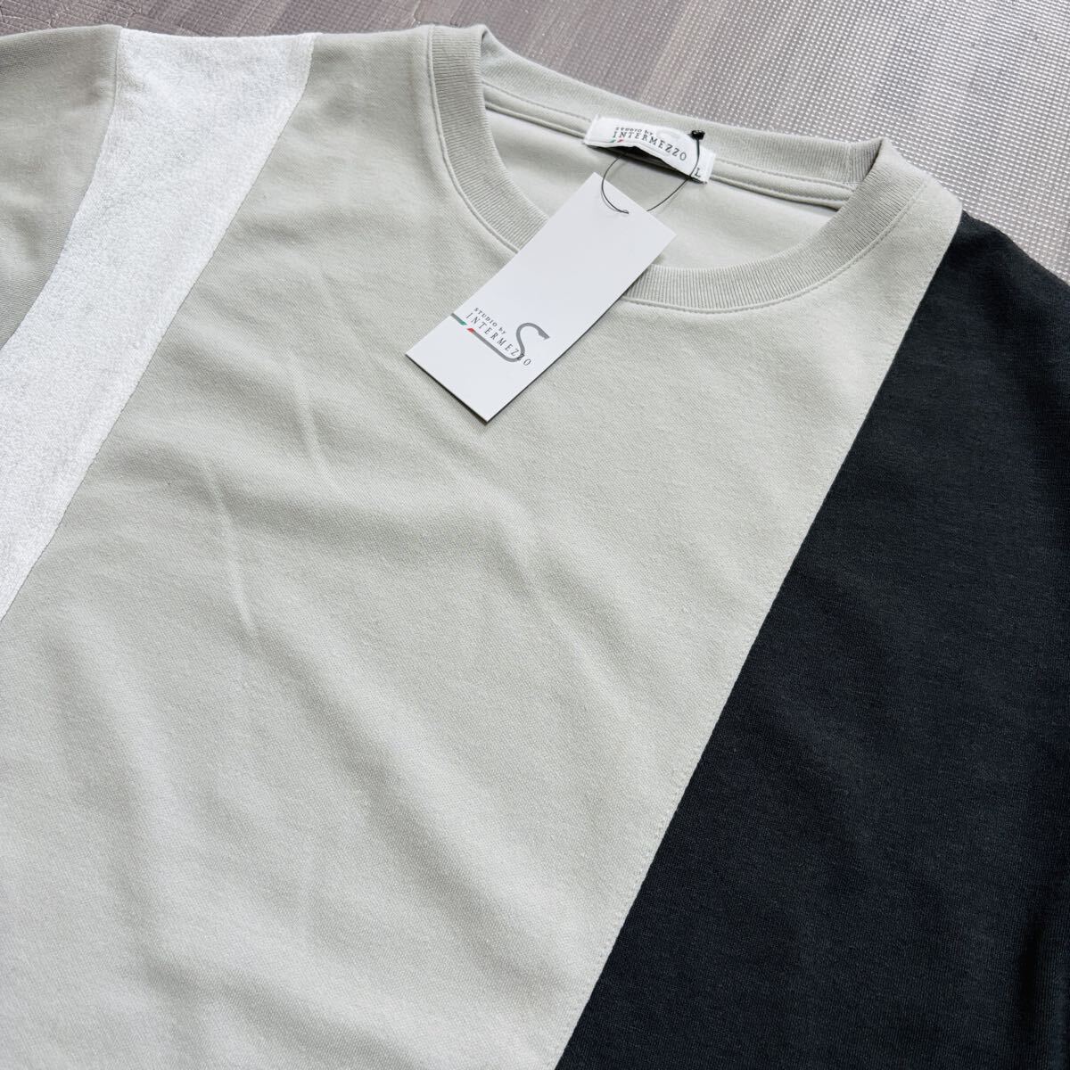 Lサイズ インターメッツォ デザイナーシャツ 長袖シャツ パッチワーク 春夏秋 INTERMEZZO 新品 送料無料 グレー ブラック 黒_画像1