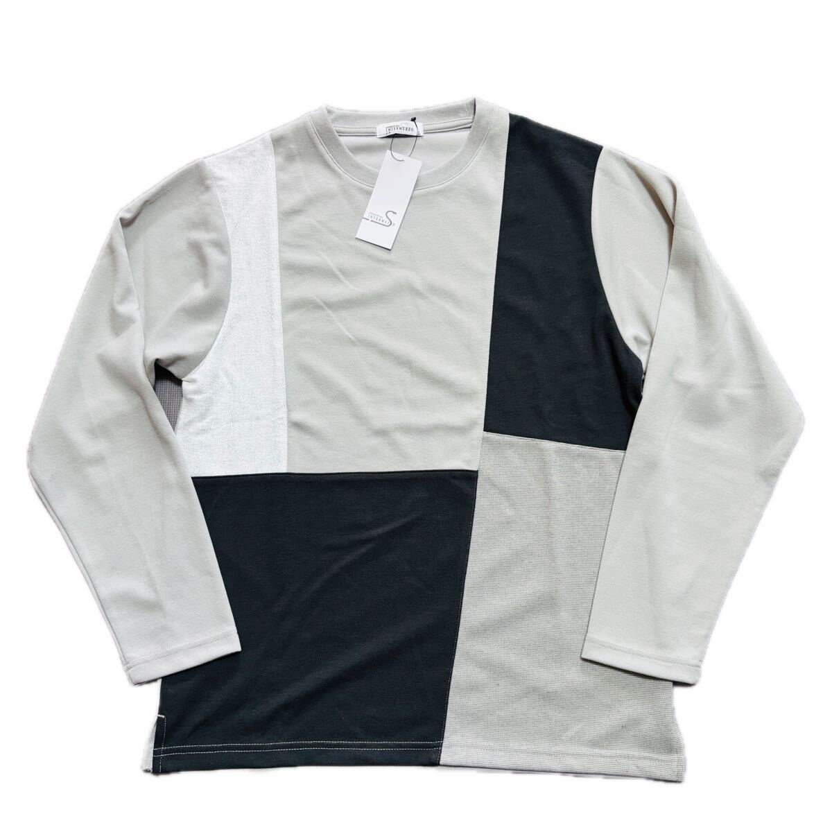 Lサイズ インターメッツォ デザイナーシャツ 長袖シャツ パッチワーク 春夏秋 INTERMEZZO 新品 送料無料 グレー ブラック 黒_画像2