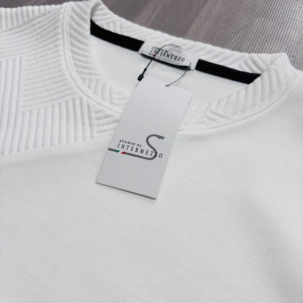 Lサイズ インターメッツォ デザイナーシャツ 長袖 トレーナー 切替デザイン ストレッチ 春夏秋 INTERMEZZO 新品 送料無料 ホワイト 白_画像1