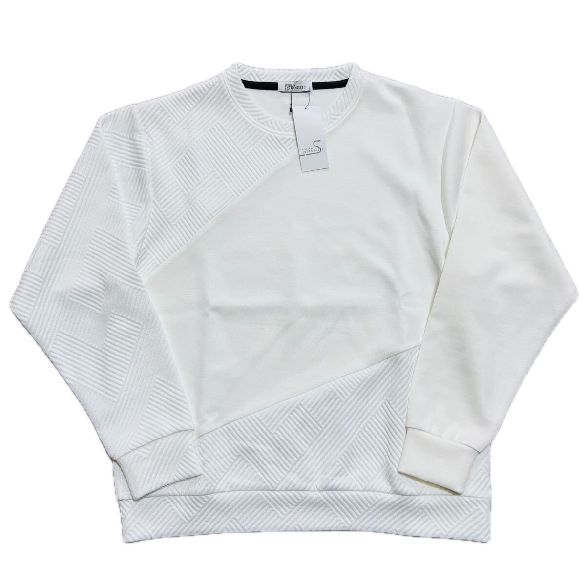 Lサイズ インターメッツォ デザイナーシャツ 長袖 トレーナー 切替デザイン ストレッチ 春夏秋 INTERMEZZO 新品 送料無料 ホワイト 白_画像2