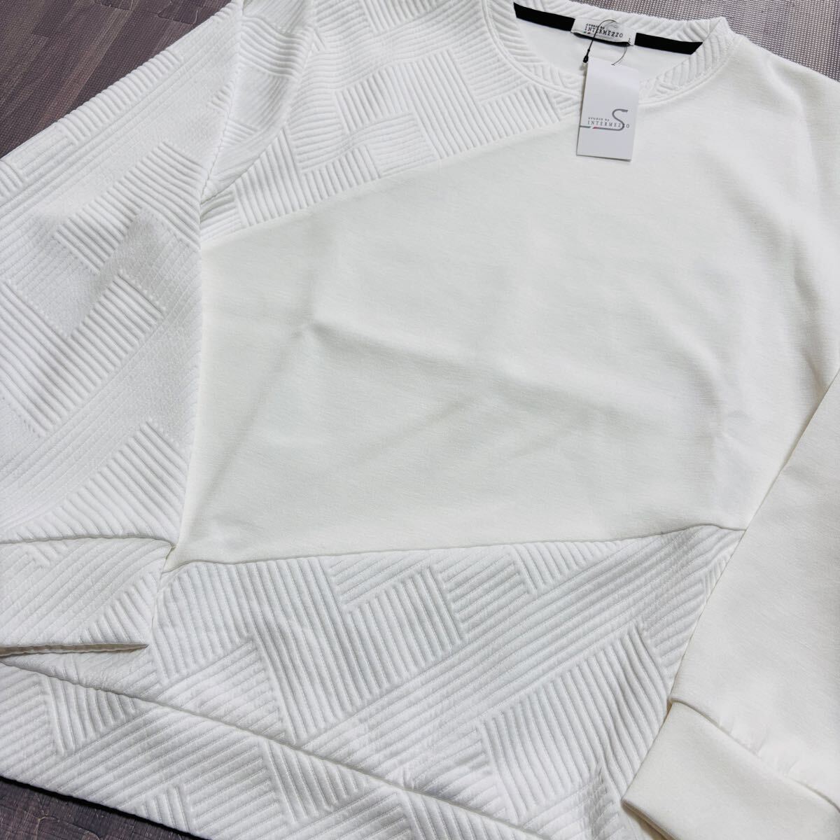 Lサイズ インターメッツォ デザイナーシャツ 長袖 トレーナー 切替デザイン ストレッチ 春夏秋 INTERMEZZO 新品 送料無料 ホワイト 白_画像4
