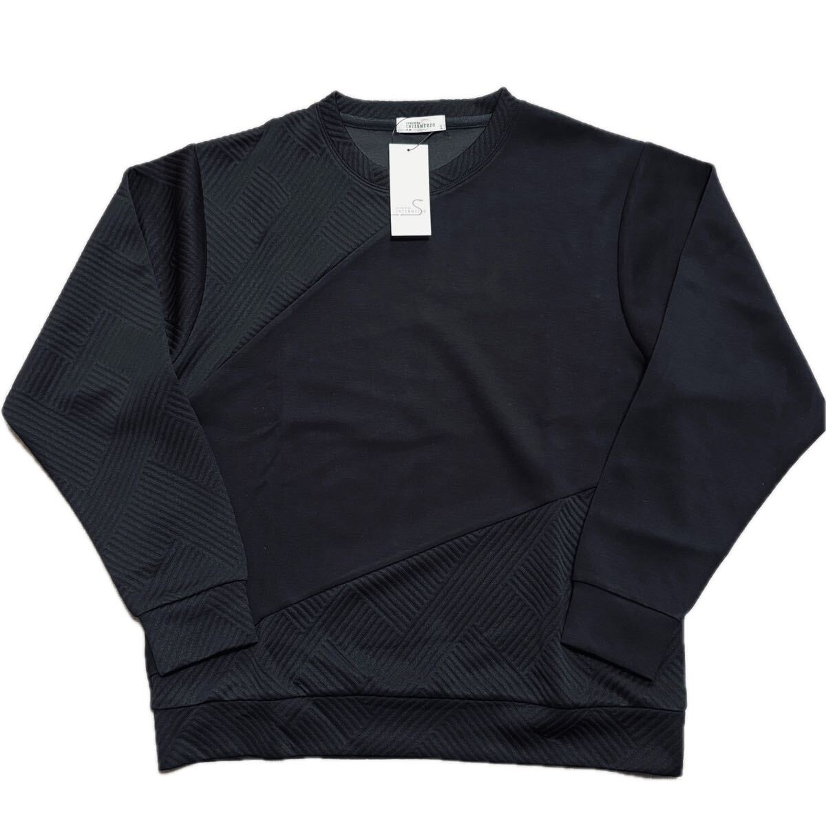 Lサイズ インターメッツォ デザイナーシャツ 長袖 トレーナー 切替デザイン ストレッチ 春夏秋 INTERMEZZO 新品 送料無料 ブラック 黒 _画像2