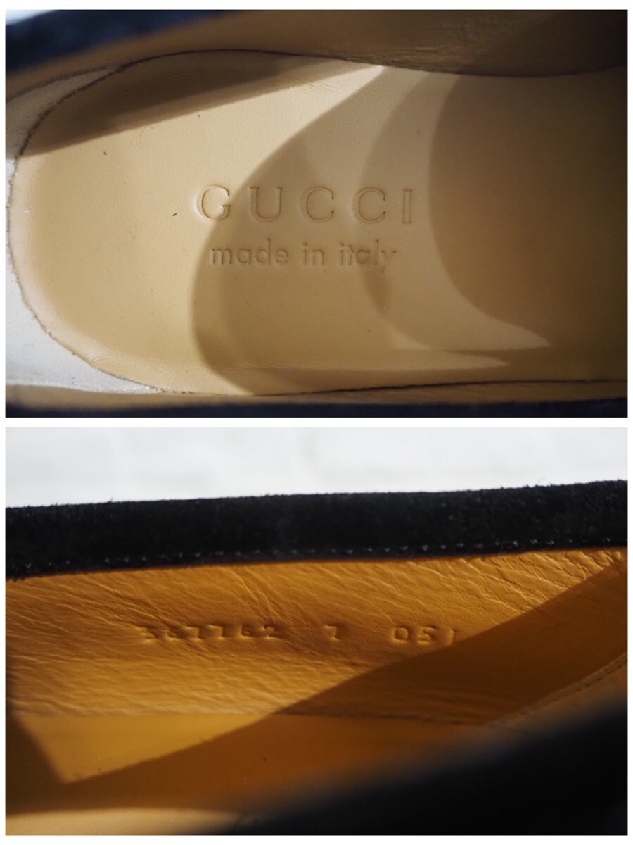【試し履きのみ/送料無料】ITALY製 GUCCI/グッチ ホースビットローファー UK7 25.5cm相応 黒 ブラック スエード_画像9