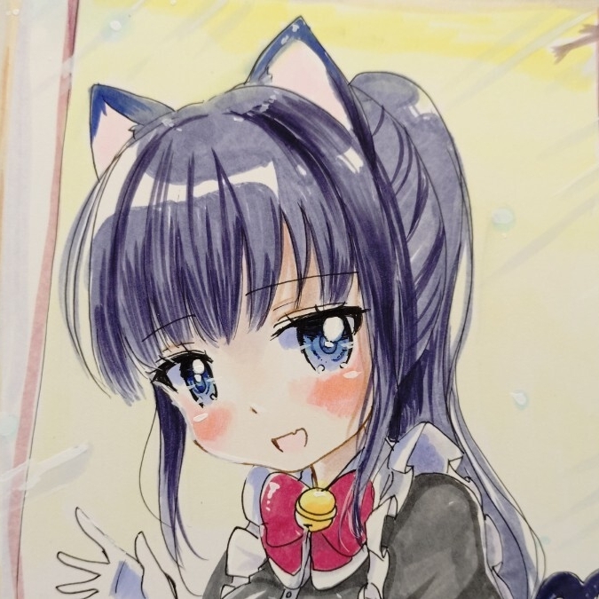  ручные иллюстрации оригинал Cara . кошка уголок meido исходная картина A4