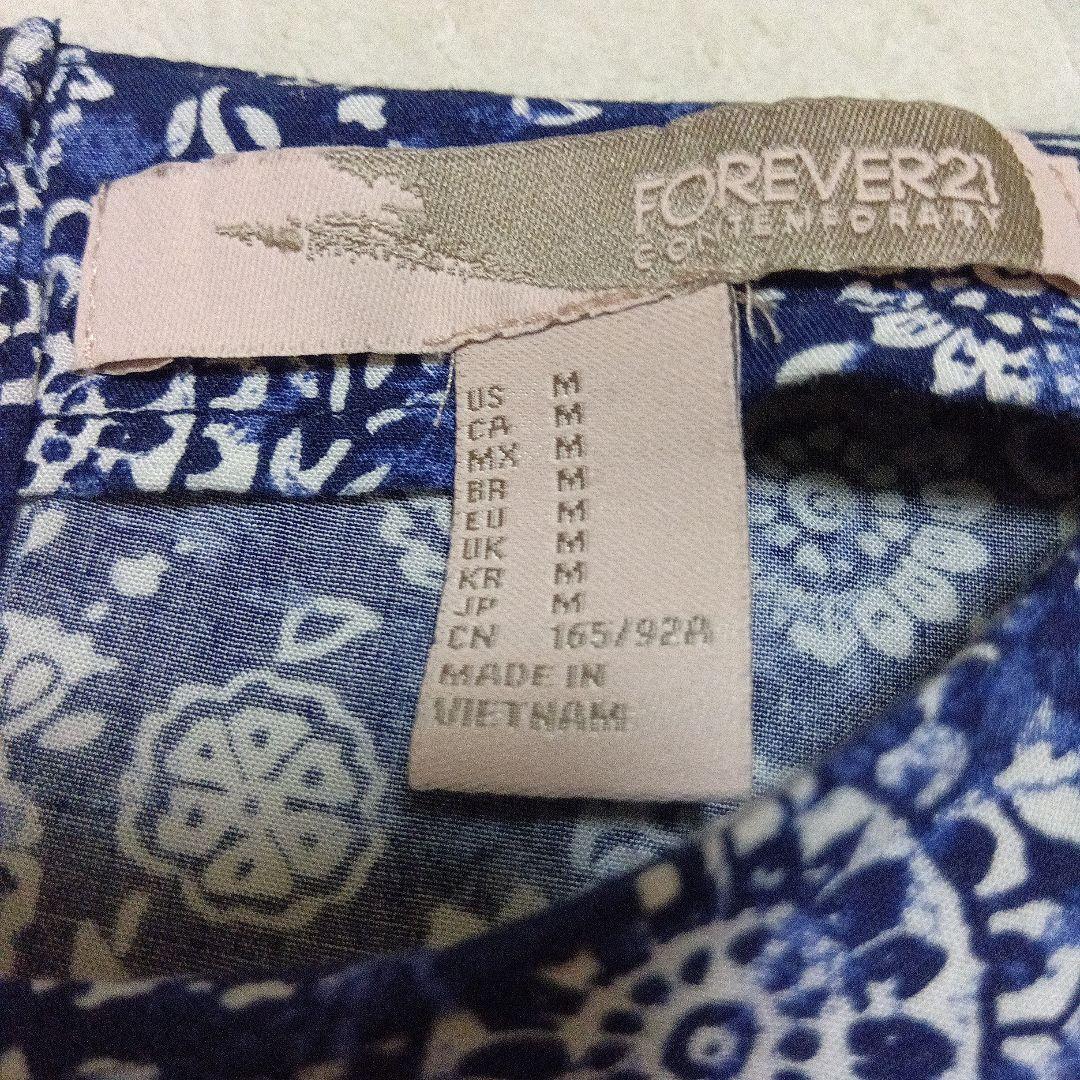 FOREVER21 総柄　七分袖ワンピースM 花柄ネイビー系　ベトナム製 E729FA
