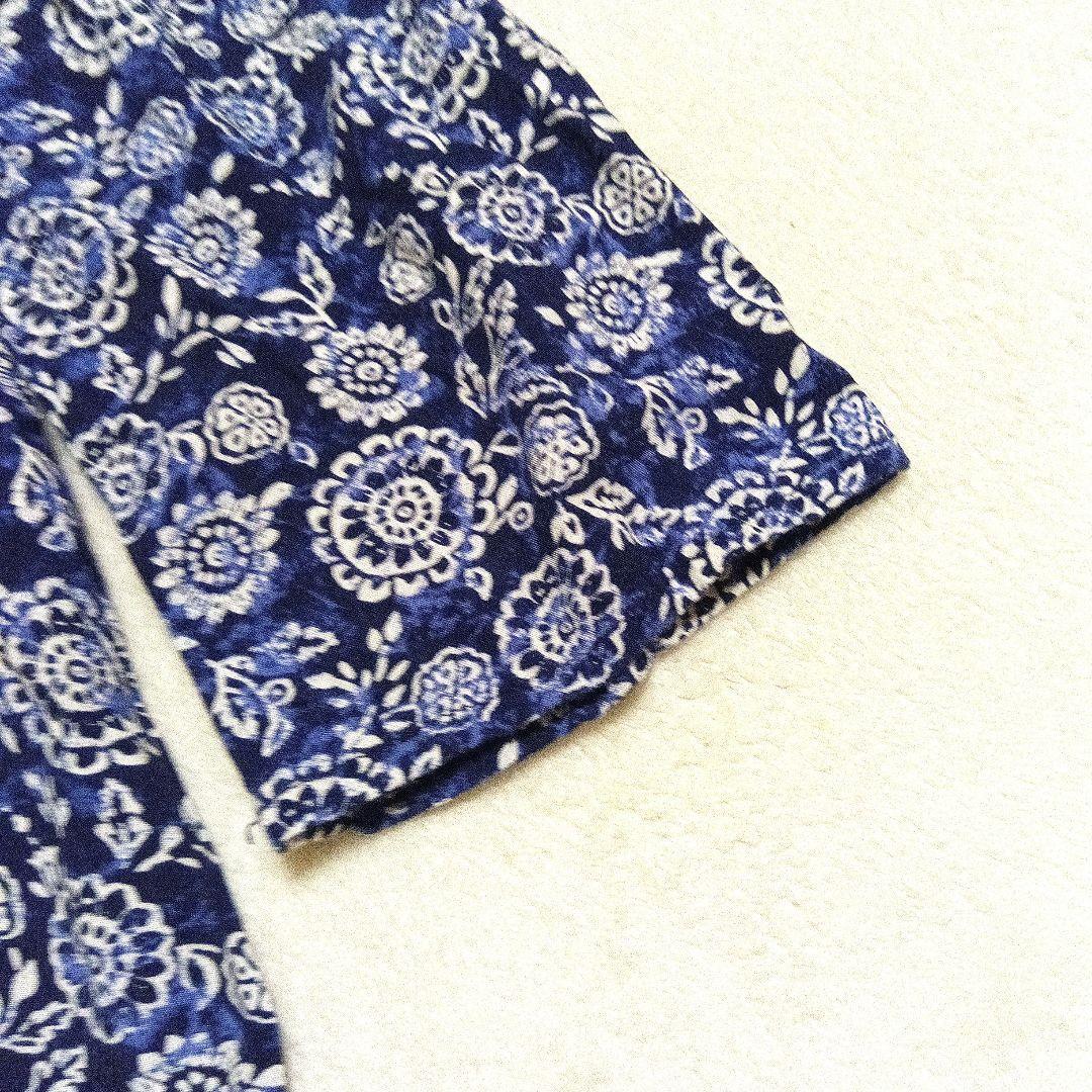 FOREVER21 総柄　七分袖ワンピースM 花柄ネイビー系　ベトナム製 E729FA