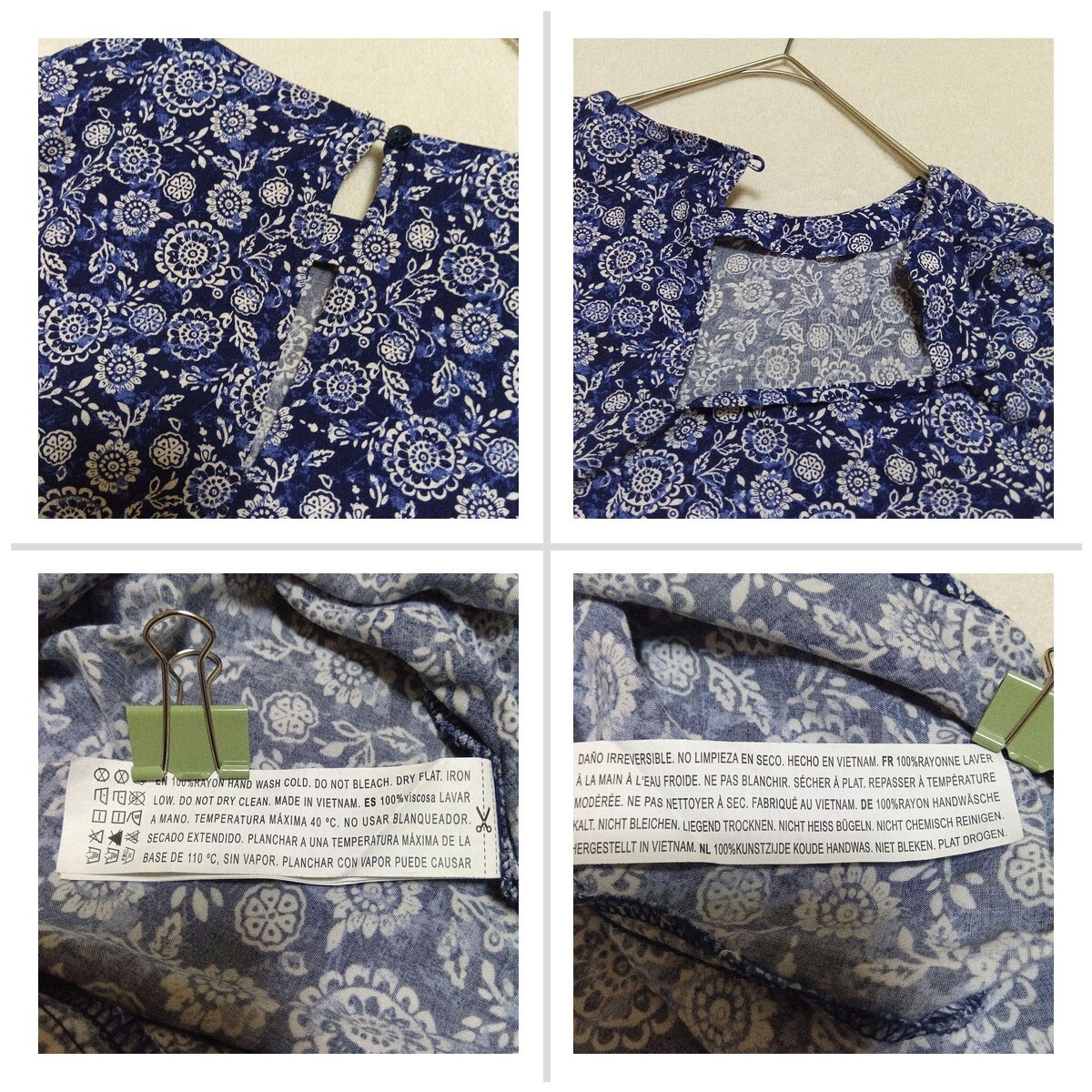 FOREVER21 総柄　七分袖ワンピースM 花柄ネイビー系　ベトナム製 E729FA