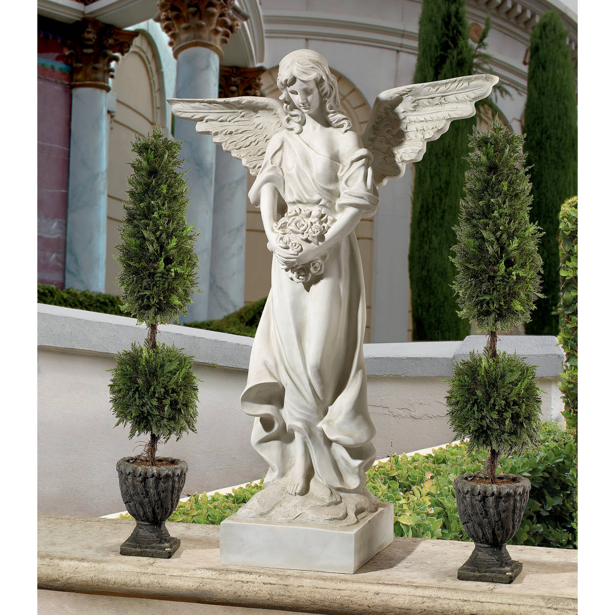  flower . hold angel image western sculpture objet d'art outdoor decoration interior combined use Angel ornament accent ornament garden outdoors exterior equipment ornament garden decoration 