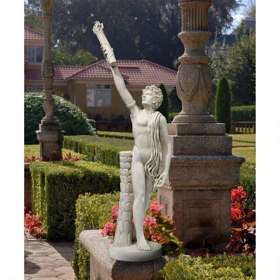 トーチを持つ美しい青年　西洋彫刻洋風インテリア置物アウトドア対応オブジェ装飾品男性像裸体裸像セクシー屋外飾り庭園ヌードエクステリア