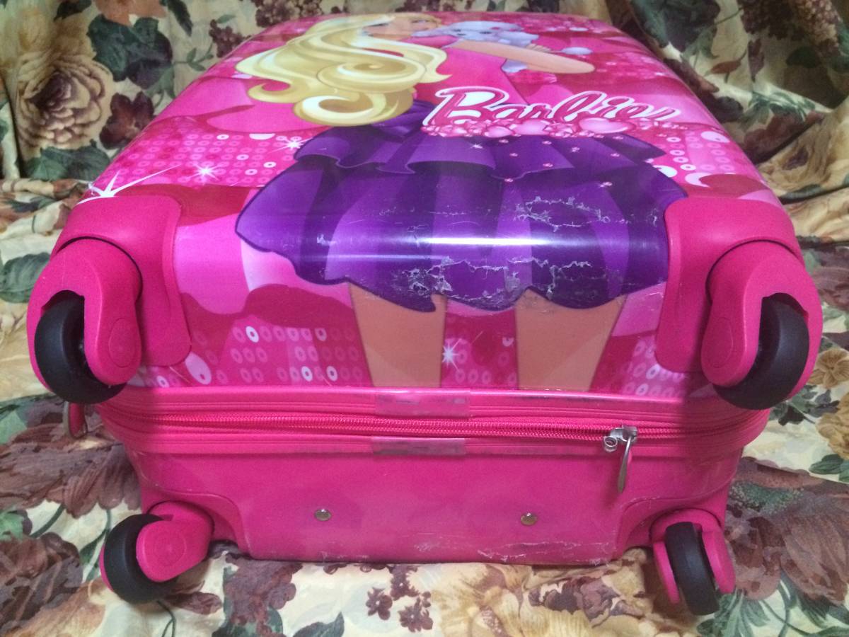 送料無料 ★ Barbie バービー ピンク キャリーケース トランク 旅行 カバン バッグ ★ 中サイズ フェイス柄 プードル_画像8