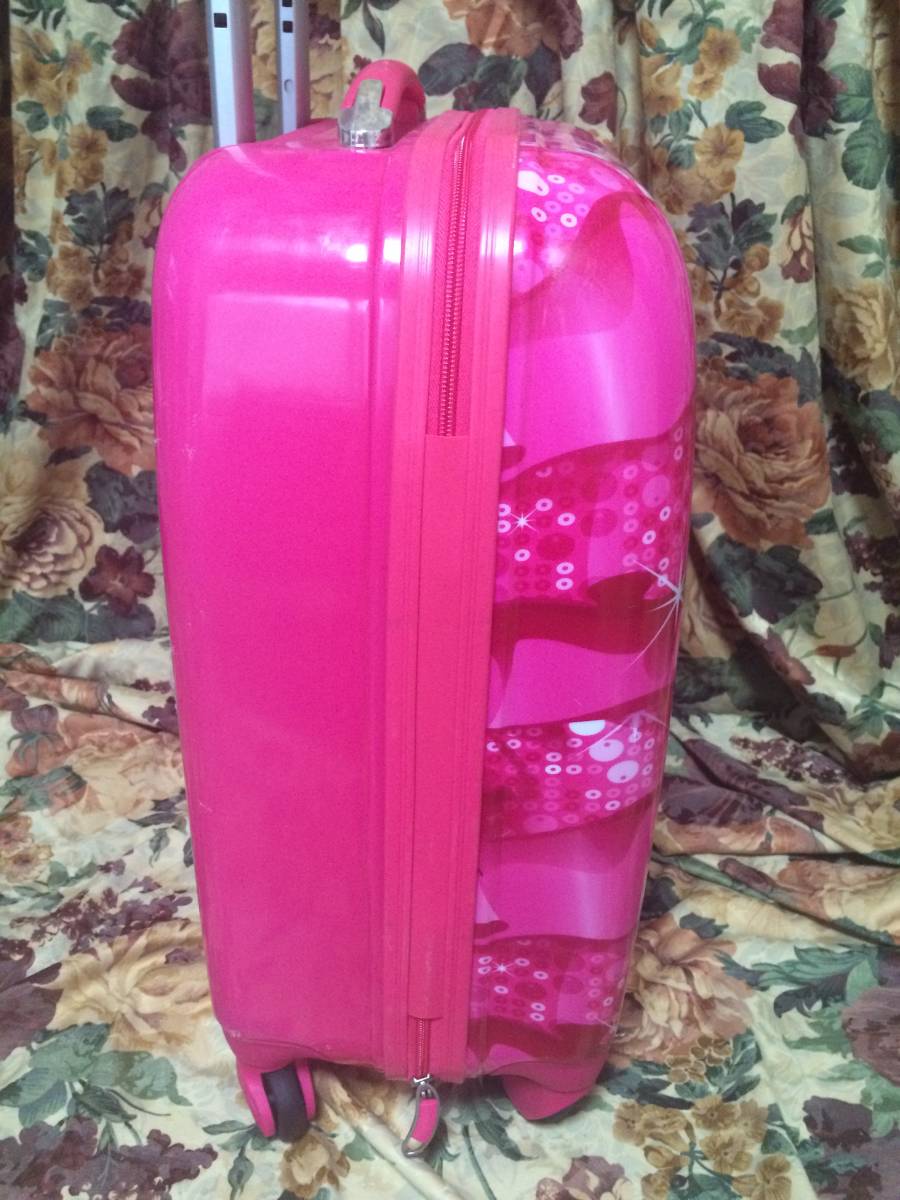 送料無料 ★ Barbie バービー ピンク キャリーケース トランク 旅行 カバン バッグ ★ 中サイズ フェイス柄 プードル_画像5