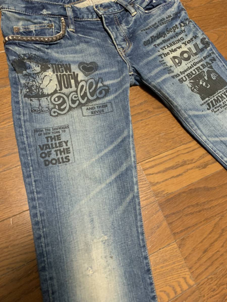 * large price decline * Hysteric Glamour NEW YORK DOLLS damage processing studs Denim *L1411* super-beauty goods * size S* stretch masterpiece hysteric