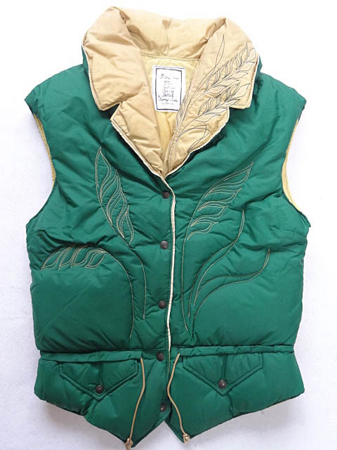  Vintage SHERI design rare 60S 70S lady's down vest many color embroidery Work green green deformation design color color rare rare article L cotton 