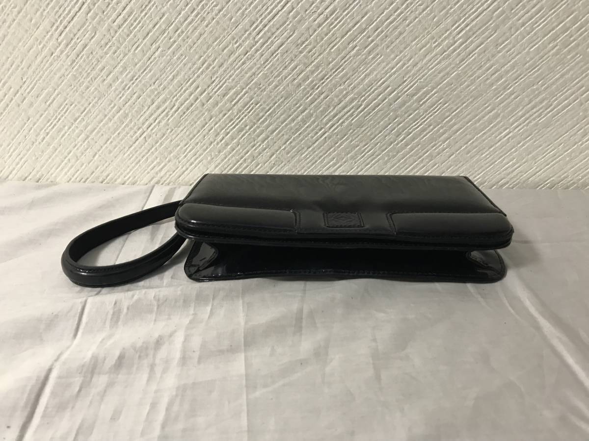 本物ロエベLOEWE本革エナメルレザーミニクラッチセカンドバッグポーチ