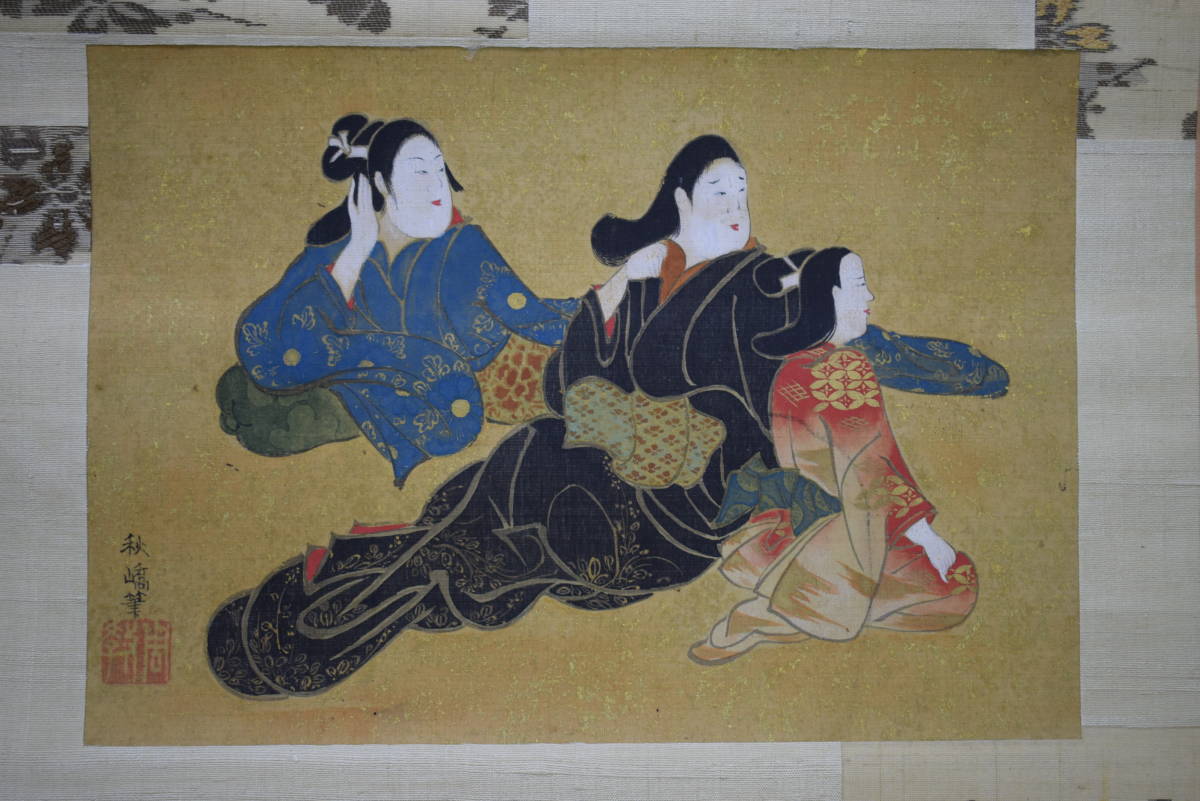 [ genuine work ]// Terada autumn / beauty picture / person map / gold mud / cloth sack shop hanging scroll HH-902