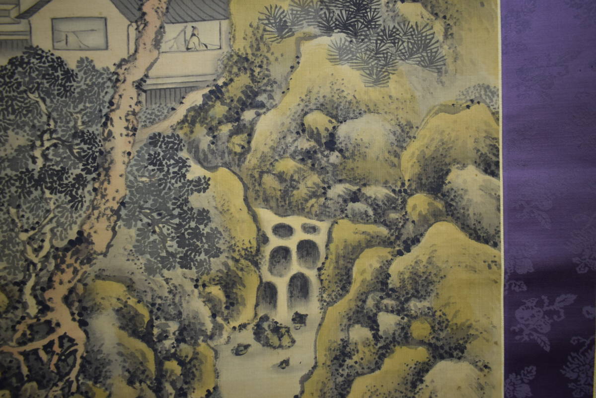 真作】//大雅堂月峰/二代目/池大雅/山水人物図/絹表装/桐題箱付/布袋屋