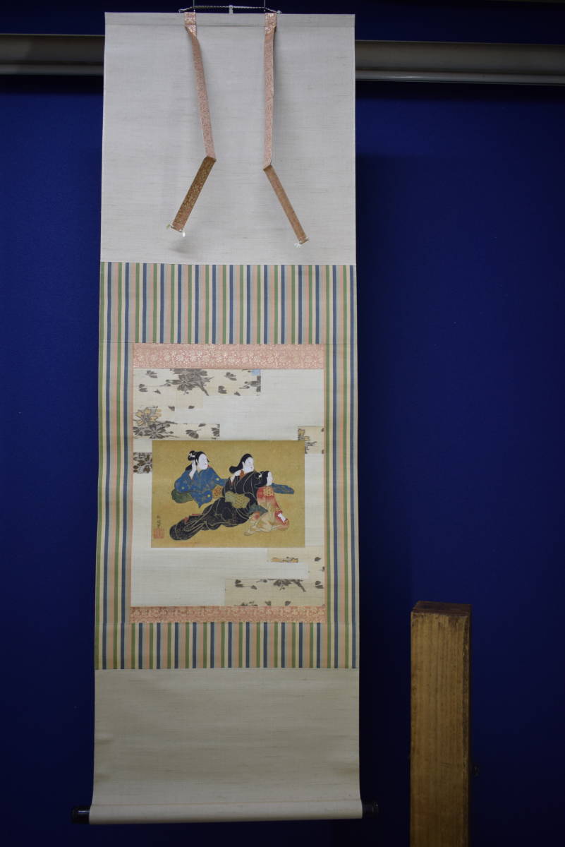 [ genuine work ]// Terada autumn / beauty picture / person map / gold mud / cloth sack shop hanging scroll HH-902