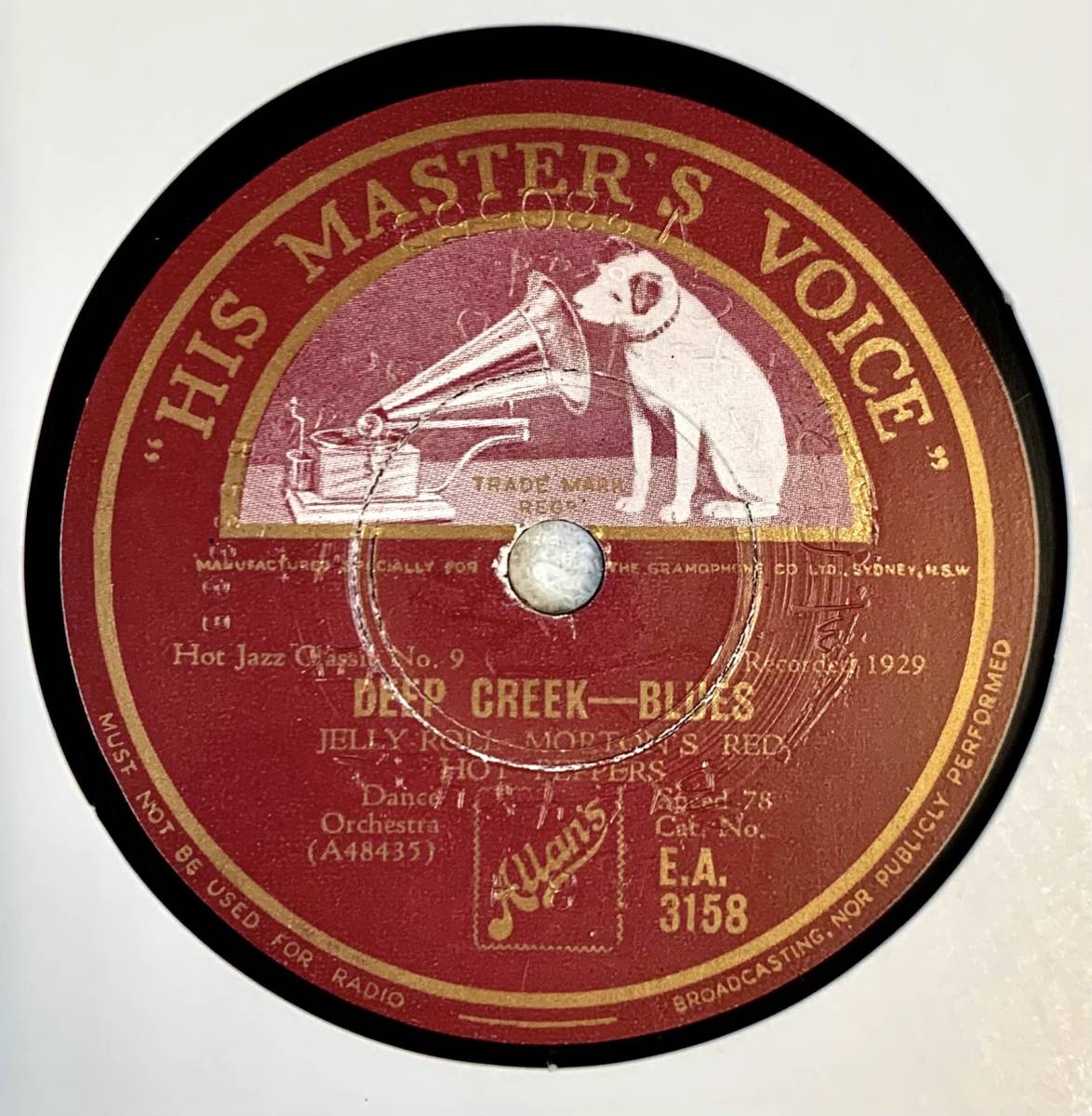 JELLY ROLL MORTON’S RED HOT PEPPERS & TRIO/ DEEP CREEK-BLUES /SHREVEPORT-STOMP (HMV E.A.3158)　SP盤　78RPM JAZZ 《豪》_画像2