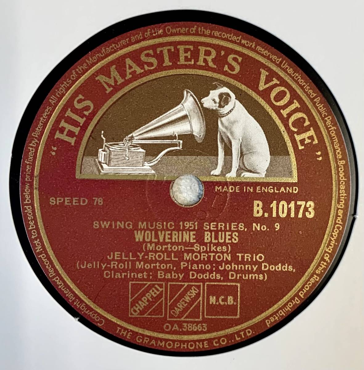 JELLY ROLL MORTON*S RED HOT PEPPERS & TRIO/ BOOGABOO/WOLVERINE BLUES (HMV B.10173) SP record 78RPM JAZZ { britain }