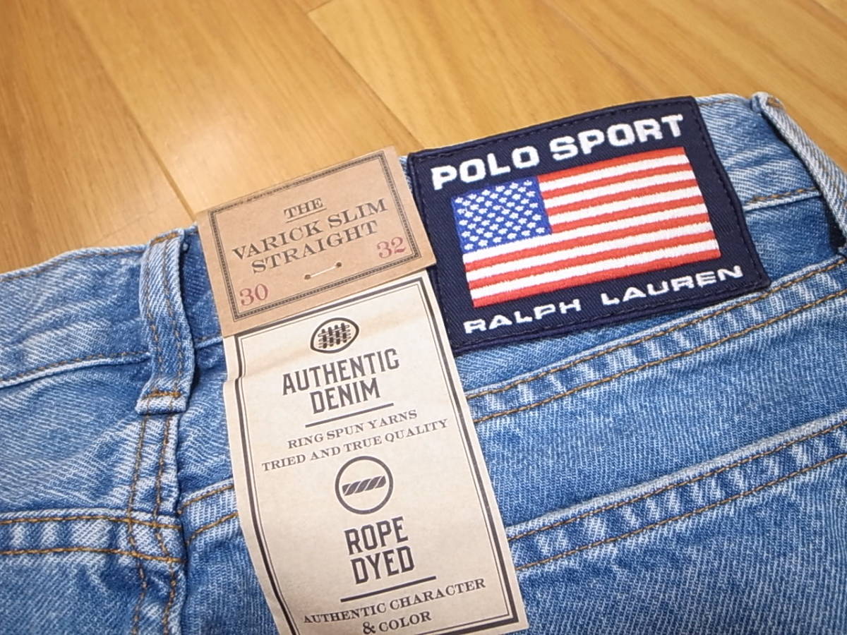 【送料無料 即決】 POLO SPORT RALPH LAUREN 復刻ポロスポーツ ラルフローレンVARICK SLIM STRAIGHT JEANS 30x32 新品ロゴ デニム ジーンズ