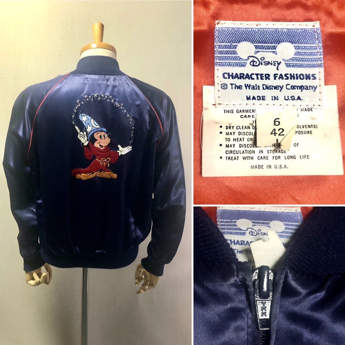 80s Walt Disney ミッキーマウス サテンジャケット Made in USA Size 42 L 1