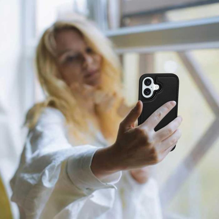 【T21】iPhone17対応背面手帳型レザーケース(黒)