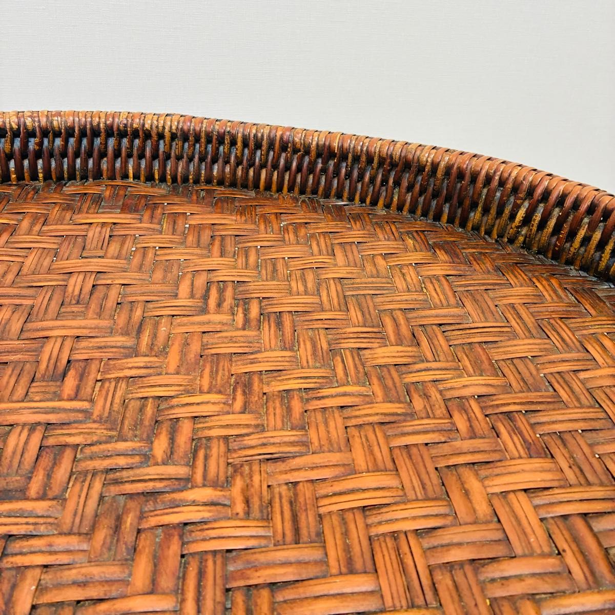 特大 ラタン カントークテーブル 籐 ローテーブル 竹細工 古民具