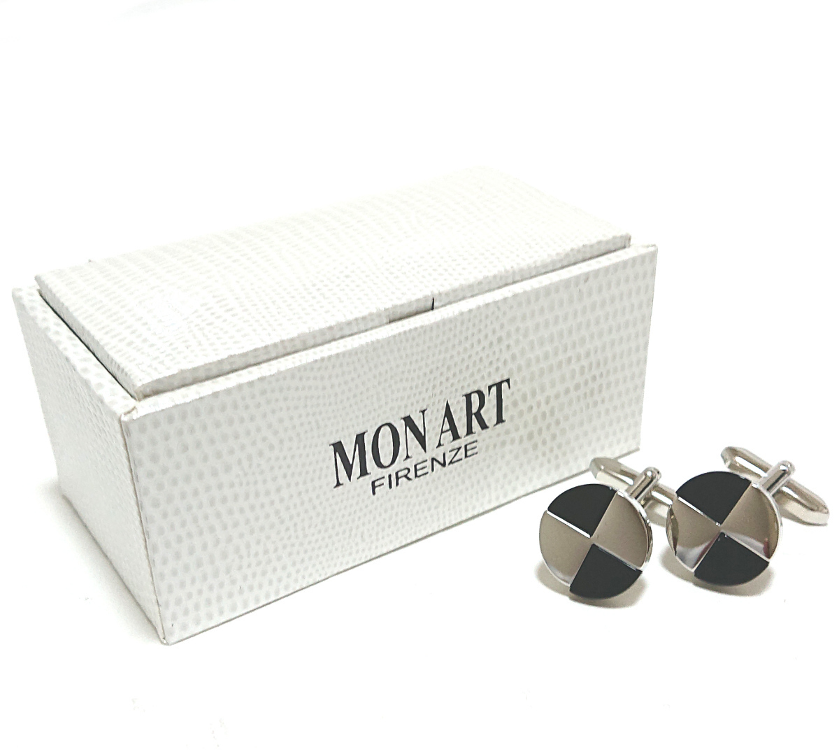 [mac52] new goods MON ARTmon art cuffs cuff links silver × black black Stone 