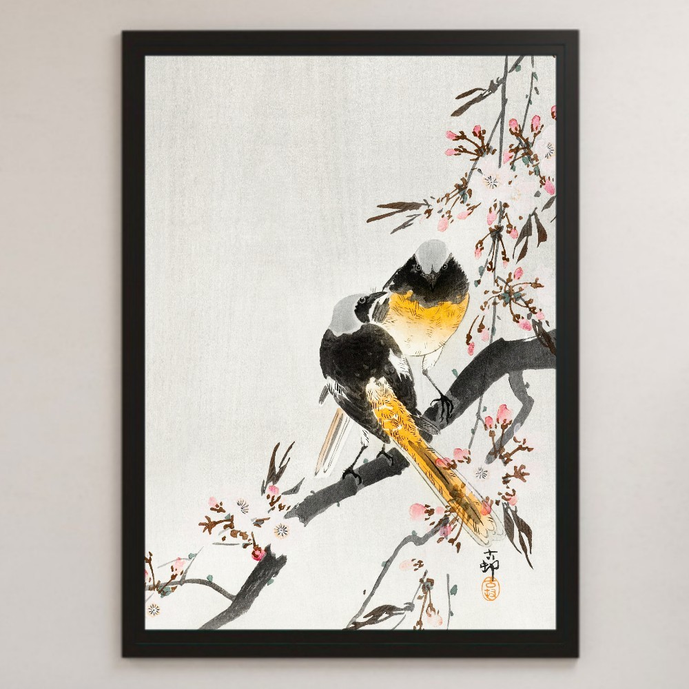  small . old .[ Sakura . two feather. bird ] ukiyoe art lustre poster A3 bar Cafe izakaya pub Classic interior landscape painting Japanese picture spring Sakura flowers and birds nature's beauty 