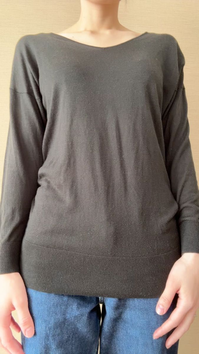 PLST Vネック 長袖 ニット セーター ブラック レディース トップス