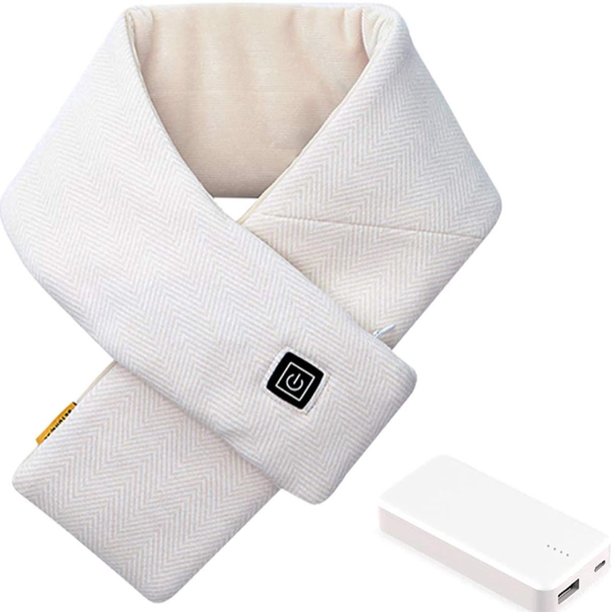 ネックウォーマー 加熱スカーフ 電熱マフラー 襟巻き 移動バッテリー付き USB給電 防水機能 洗える 3段階温度調節