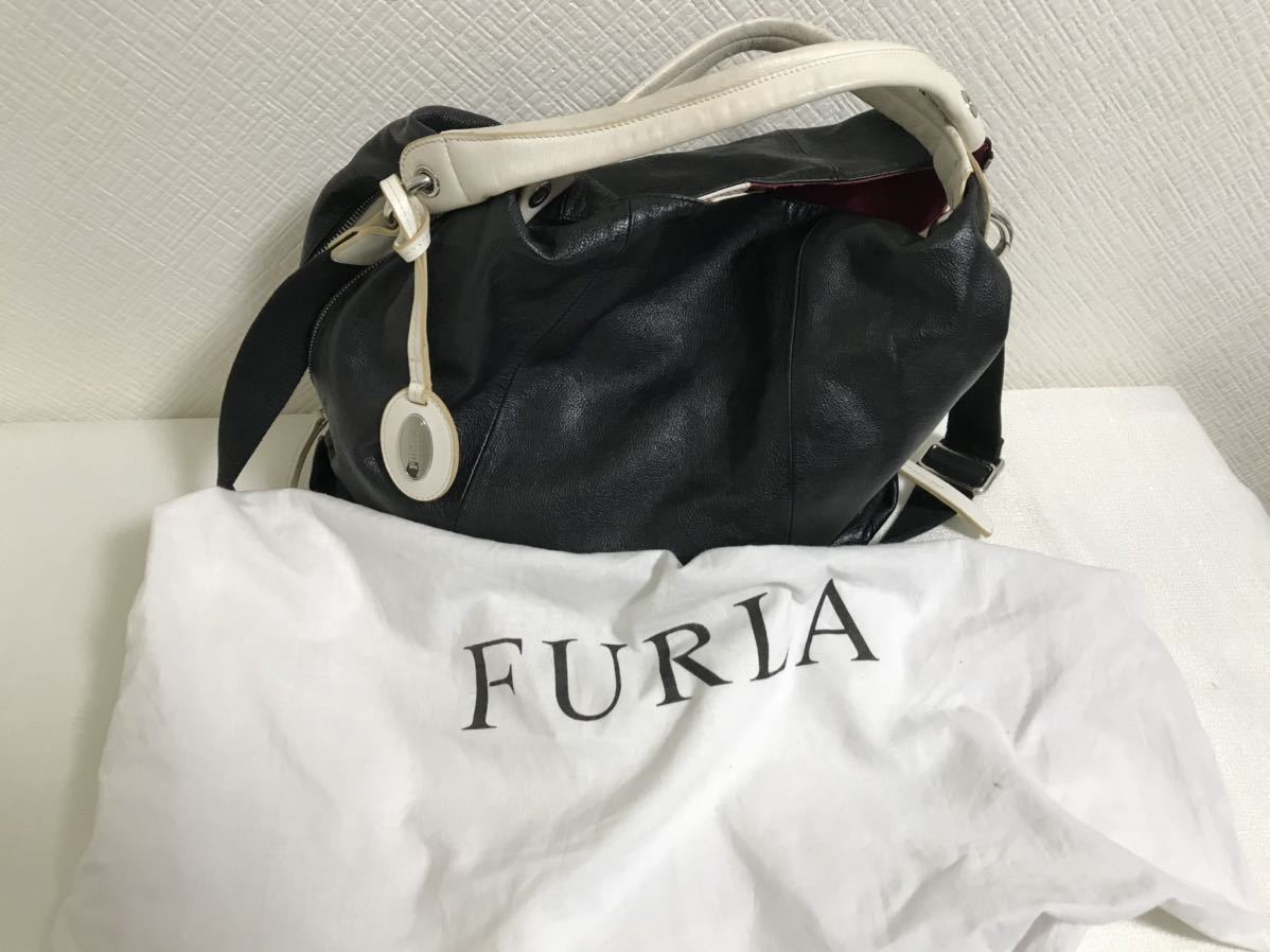 本物フルラFURLA本革レザー2wayミニトートビジネスバッグハンドショルダーバック黒ブラック白トラベル旅行メンズレディース_画像4