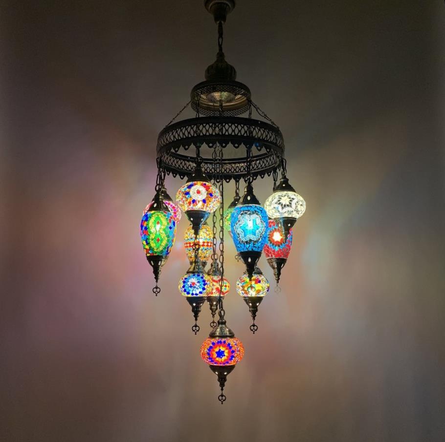 高級感溢れる ボヘミア調 最大88%OFFクーポン トルコ モロッコ風ペンダントライト アンティーク調 手作りモザイクステンドグラス 完璧 シャンデリア 天井照明