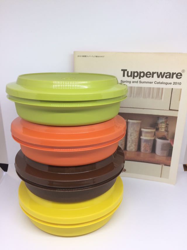 ◆昭和レトロ◆タッパーウェア【シールアンドサーブ 丸形容器 4色セット】Tupperware◆_画像1