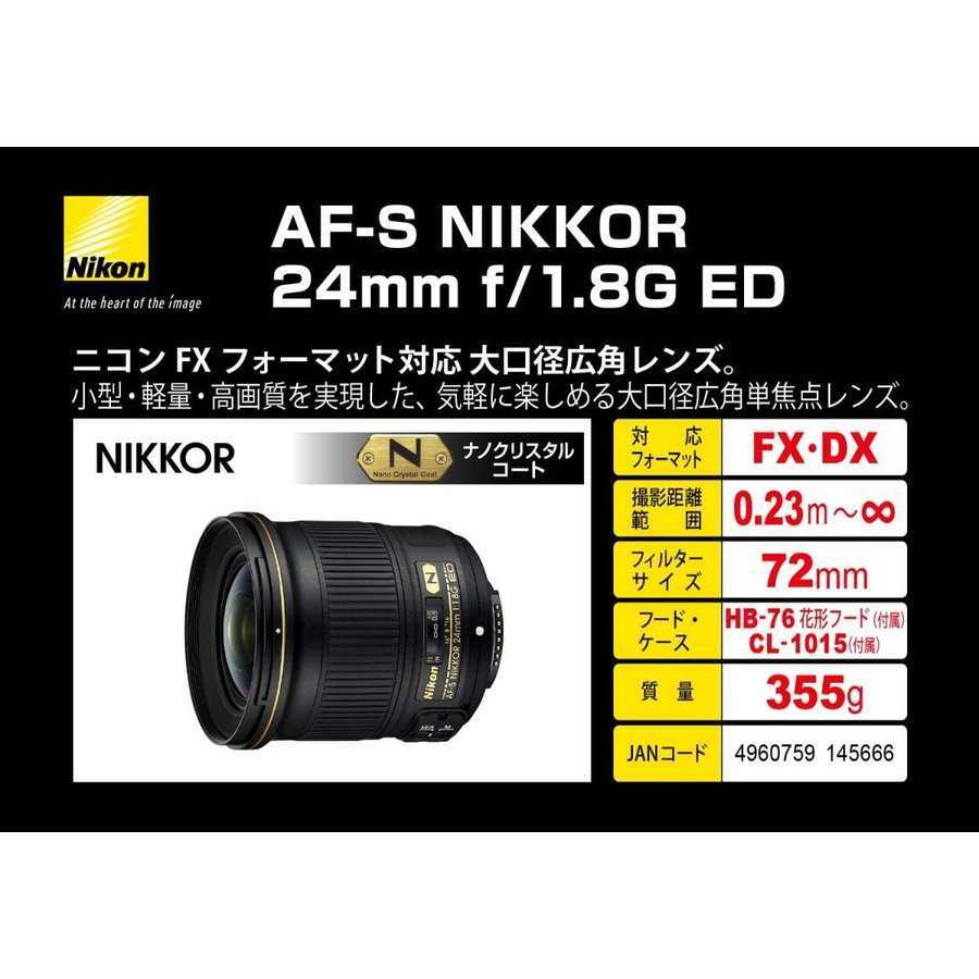 ニコン Nikon AF-S NIKKOR 24mm f1.8G ED 単焦点 広角レンズ 一眼レフ