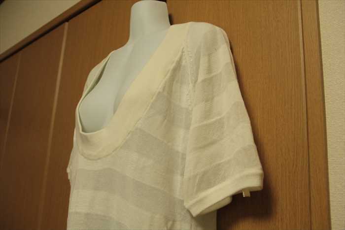 ★未使用！シャドーボーダー ニット オフホワイト系/チュニック/シア―ボーダー ボナジョルナータ★