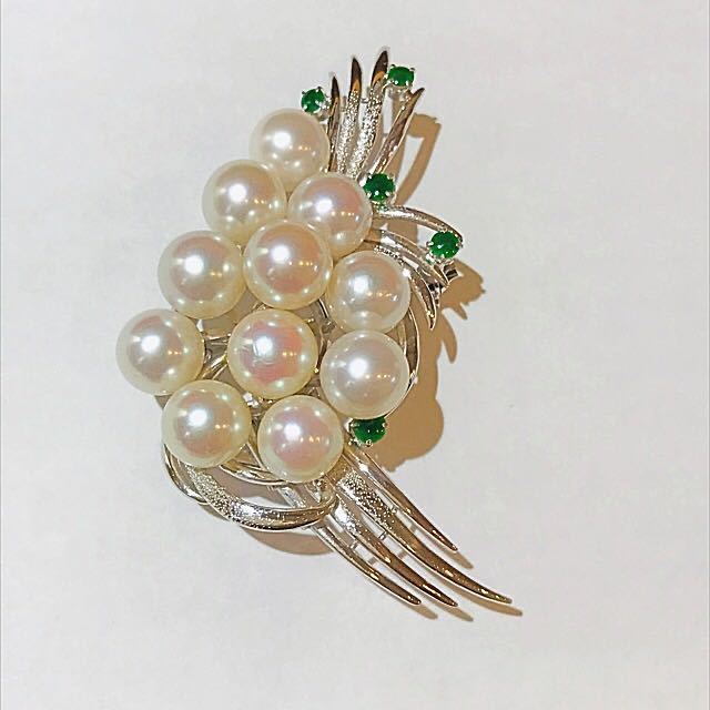 *K14WG pearl & jade brooch *