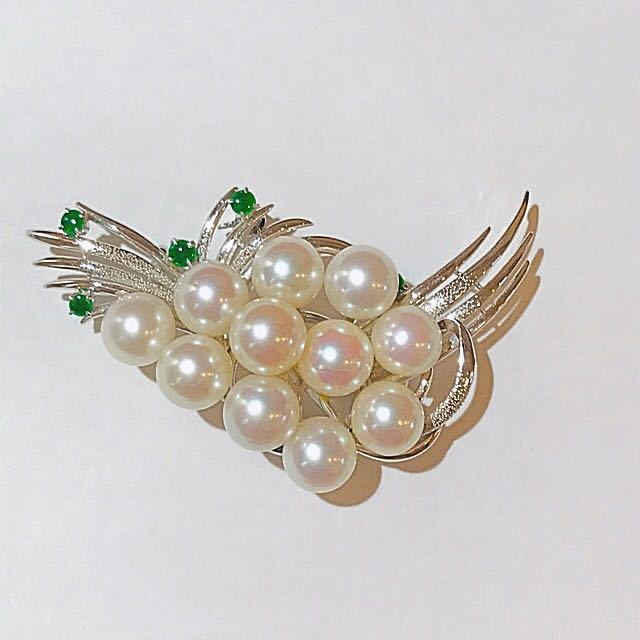 *K14WG pearl & jade brooch *