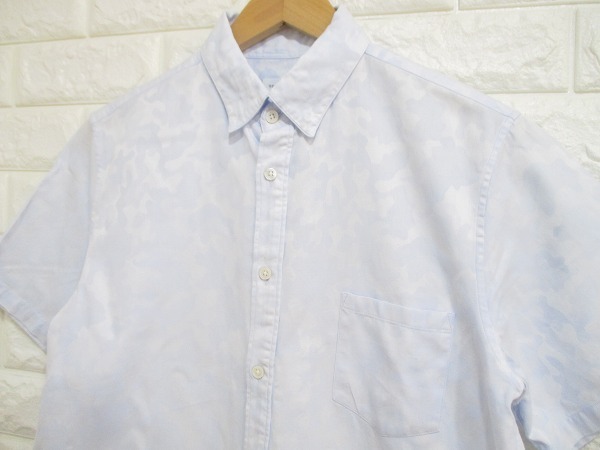 【トゥモローランド】シャドー迷彩柄！◆半袖シャツ(水色) 日本製◆Lサイズ_画像1