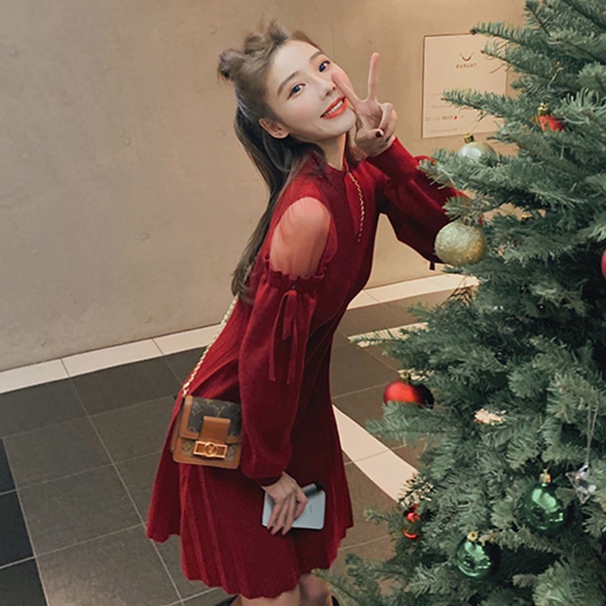 Paypayフリマ 長袖 ワンピース 冬服 韓国 オルチャン リボン ニットワンピース シースルー Paypayフリマ 長袖 ワンピース 冬服 韓国 オルチャン リボン ニットワンピース シースルー