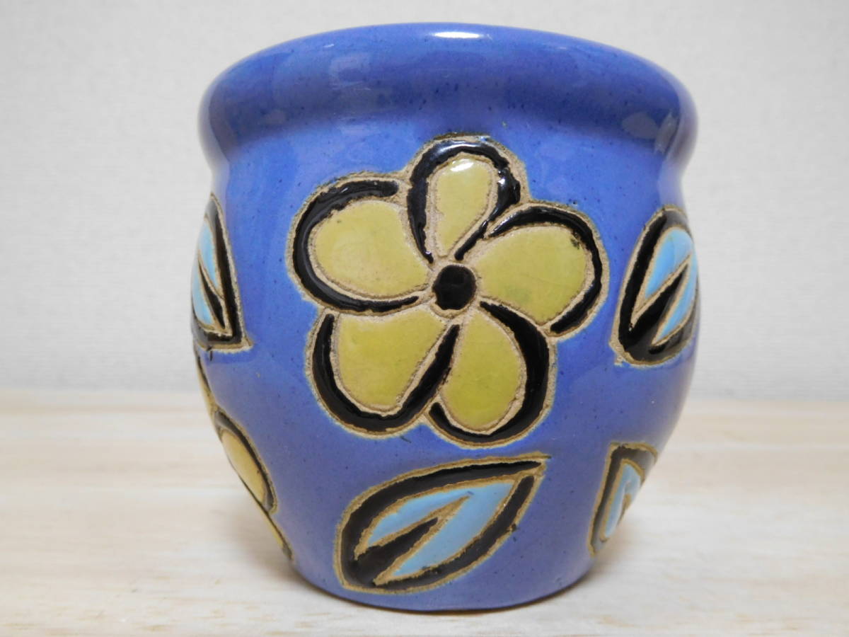 K71-12S 花器小　花瓶小　陶器　花柄　中古　高さ約9.2ｃｍ　（16）_画像1