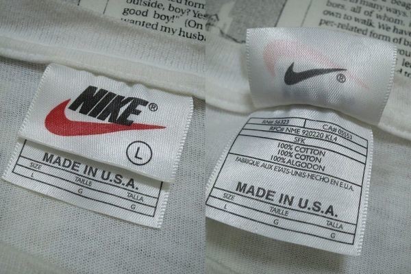 ナイキ NIKE Tシャツ アメリカ製 コットン100% 半袖 ロゴプリント 丸首 クルーネック L 白 ホワイト X-003962 ゆうパケット_画像10