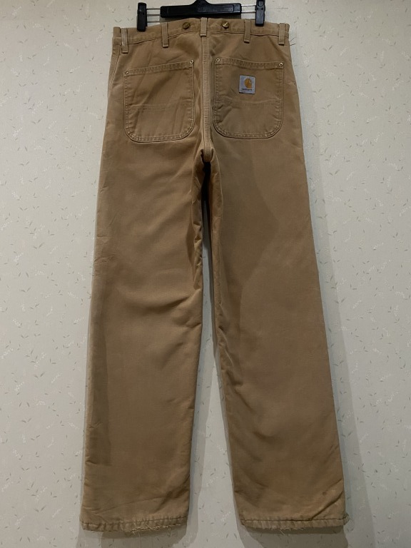 ※希少 carhartt カーハート 裏地キルティング サスペンダーボタン付 裾ジップ ダック キャンパス パンツ キャメル 34 　 BJBJ.AB_画像1