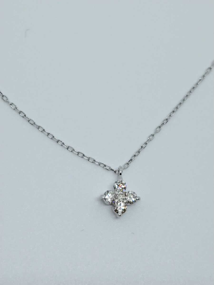 ◆新品◆ K18WG ダイヤモンド プチネックレス 5石0.2ct_画像1