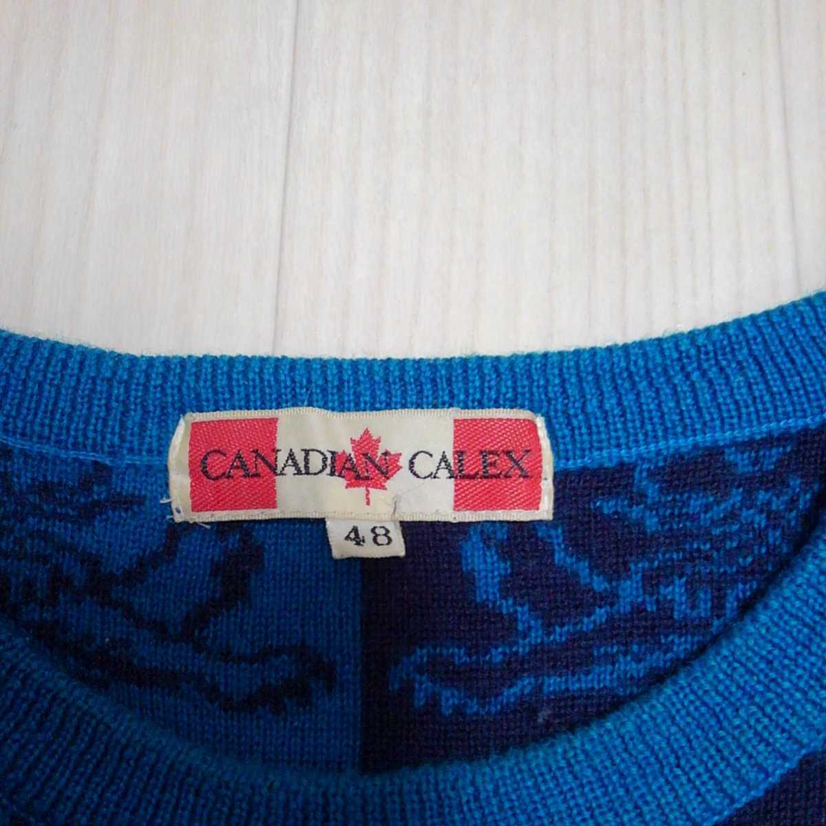 CANADIAN CALEX ニット セーター 紺青 格子柄 日本製 ビンテージ K20F95_画像7