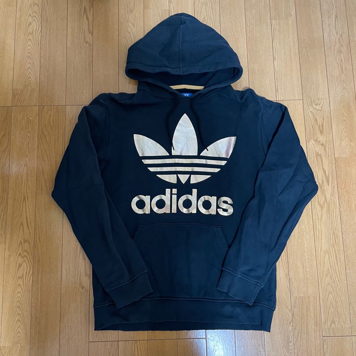 アディダスオリジナルス トレフォイル スウェットパーカー ブラック ゴールド Mサイズ adidas Originals